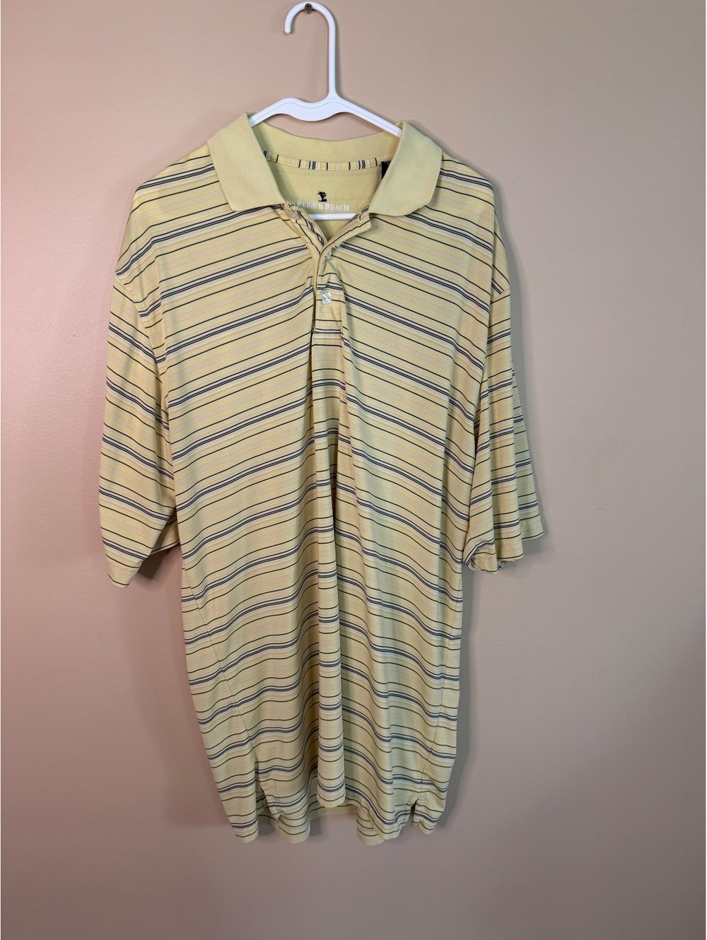 Pebble Beach Yellow Striped Polo Shirt Size Large